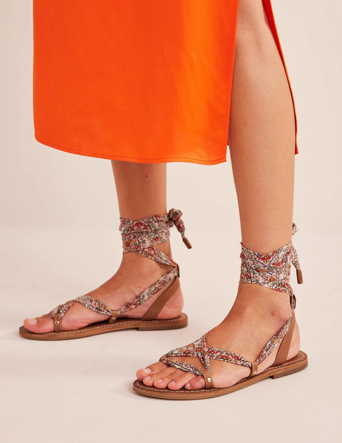 Scarf Wrap Sandals-Multi, Vine Terrace/ Tan