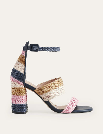 Woven Striped Heeled Sandals-Multi
