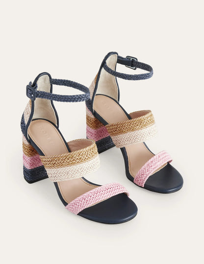Woven Striped Heeled Sandals-Multi