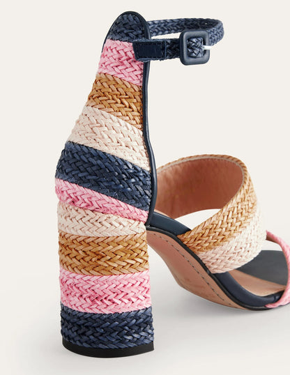 Woven Striped Heeled Sandals-Multi