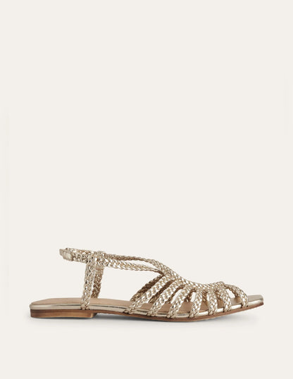 Woven Multistrap Flat Sandals-Gold