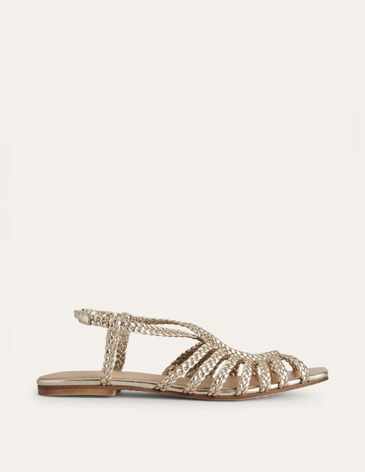 Woven Multistrap Flat Sandals-Gold