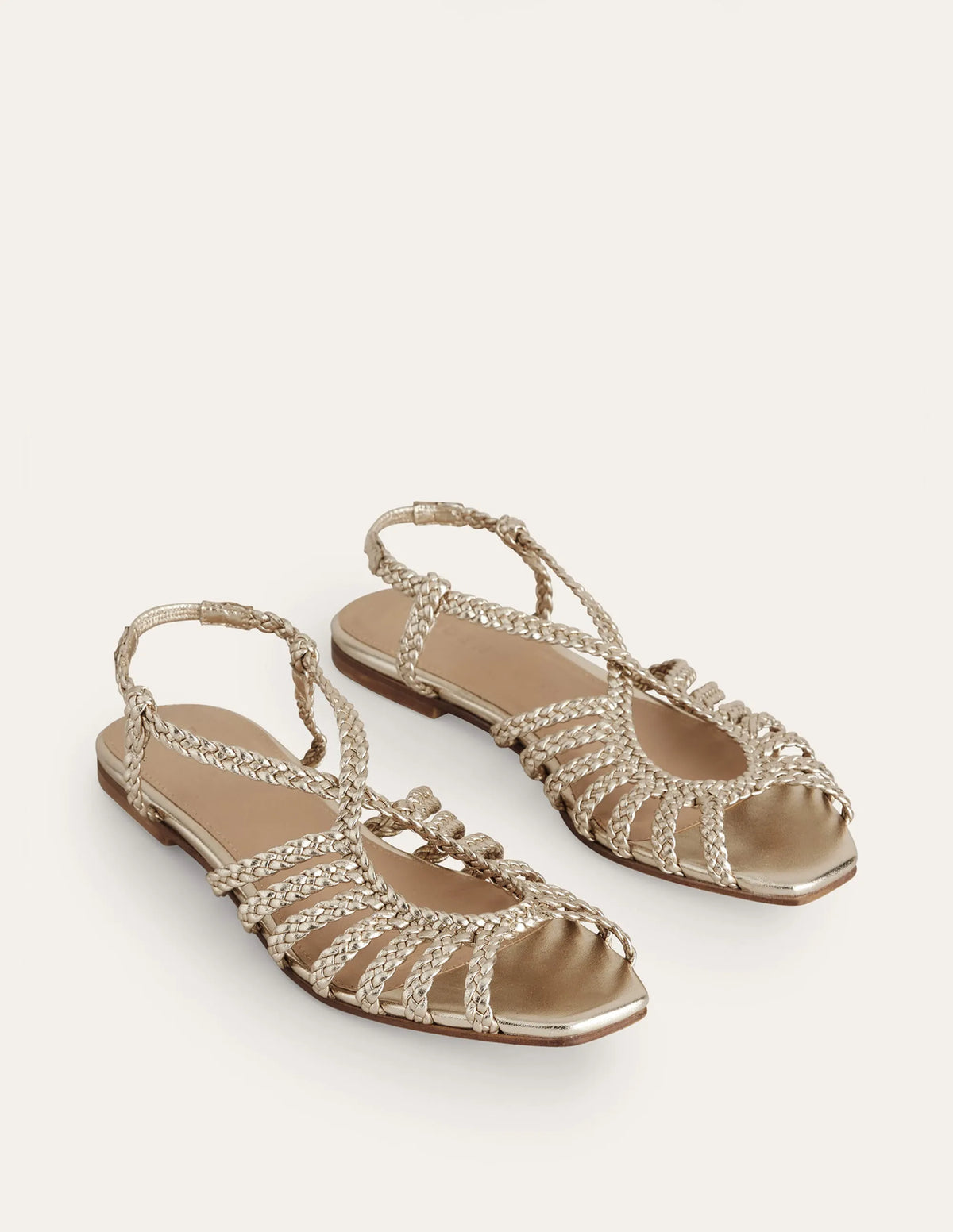 Woven Multistrap Flat Sandals-Gold