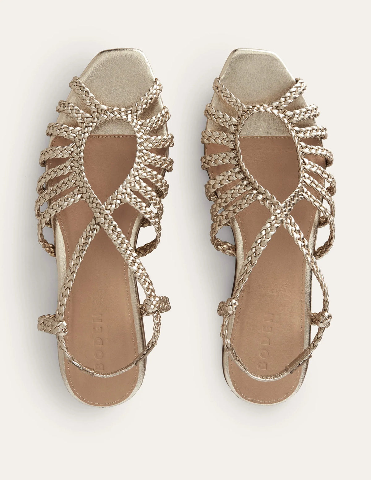 Woven Multistrap Flat Sandals-Gold