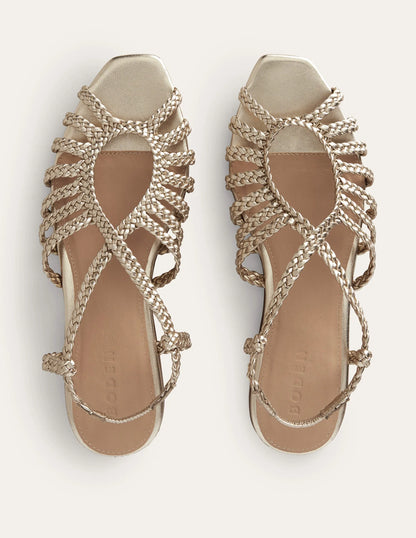Woven Multistrap Flat Sandals-Gold