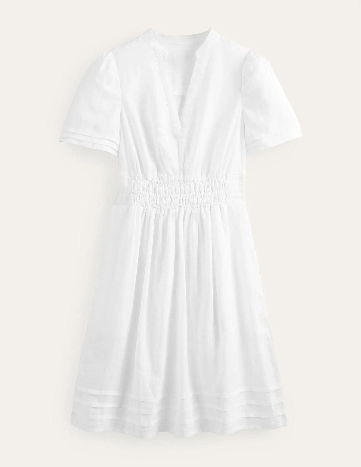 Pintuck Detail Mini Dress-White