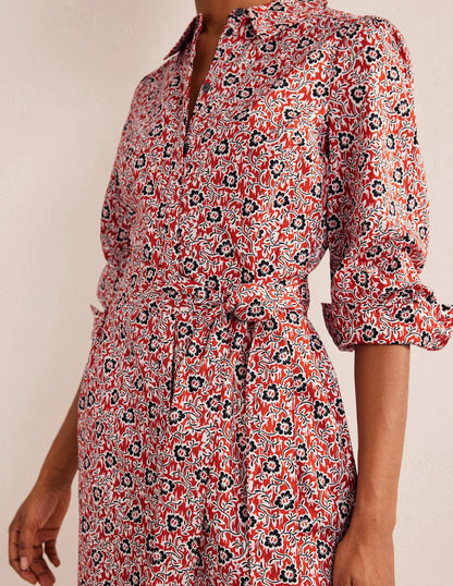 Mini Shift Shirt Dress-Tomato, Clover Swirl