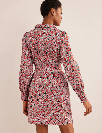 Mini Shift Shirt Dress-Tomato, Clover Swirl