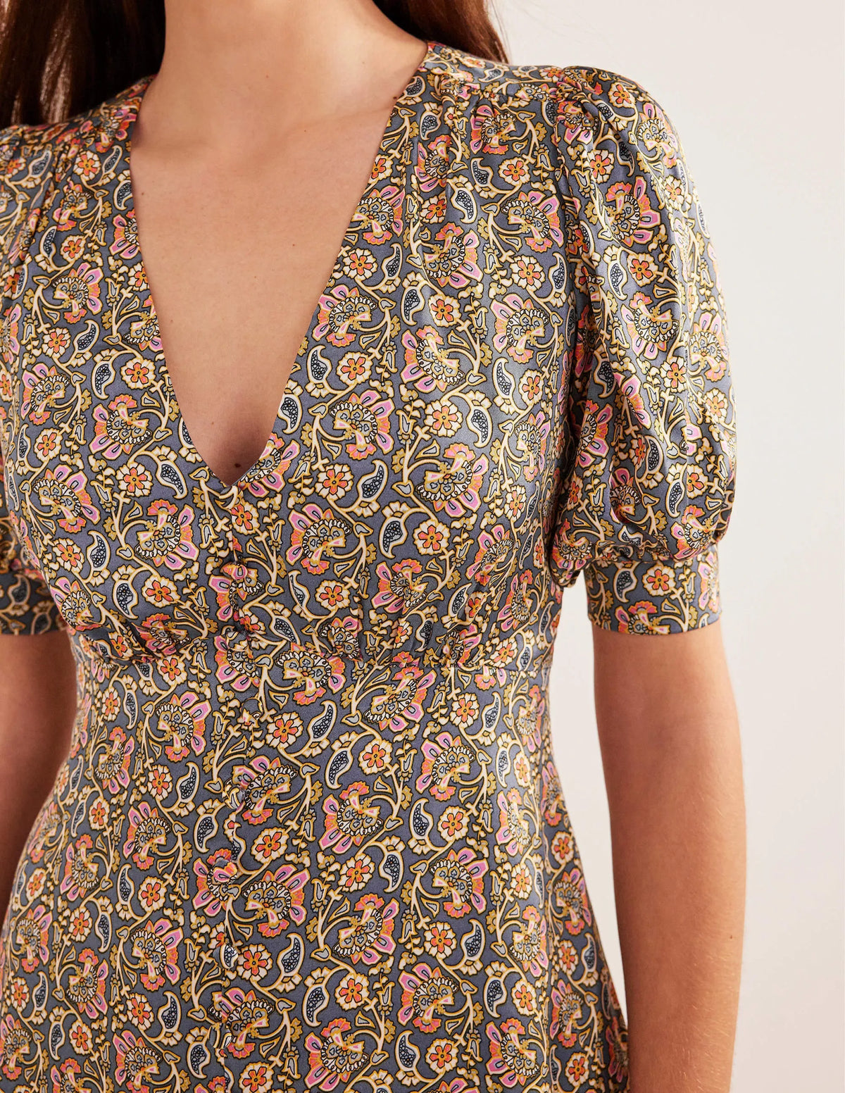 Satin Tea Dress-Nightshadow, Block Paisley