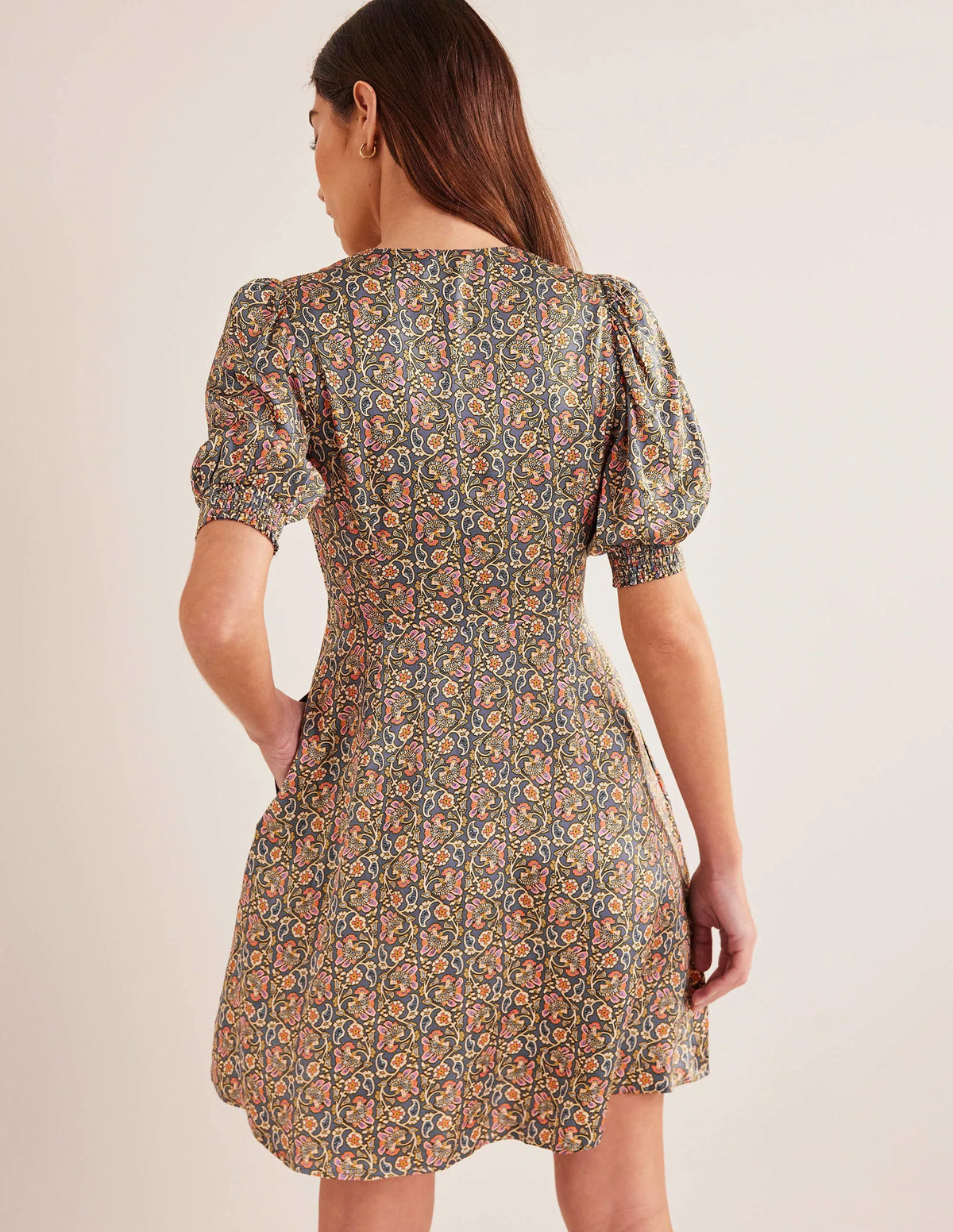 Satin Tea Dress-Nightshadow, Block Paisley