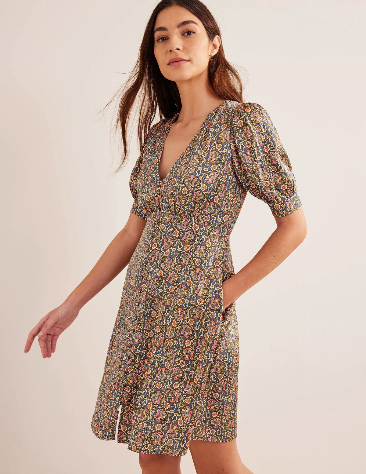 Satin Tea Dress-Nightshadow, Block Paisley