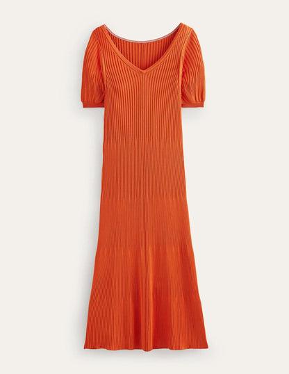 Angled Empire Knitted Dress-Kumquat