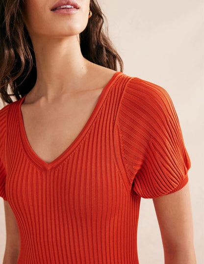 Angled Empire Knitted Dress-Kumquat