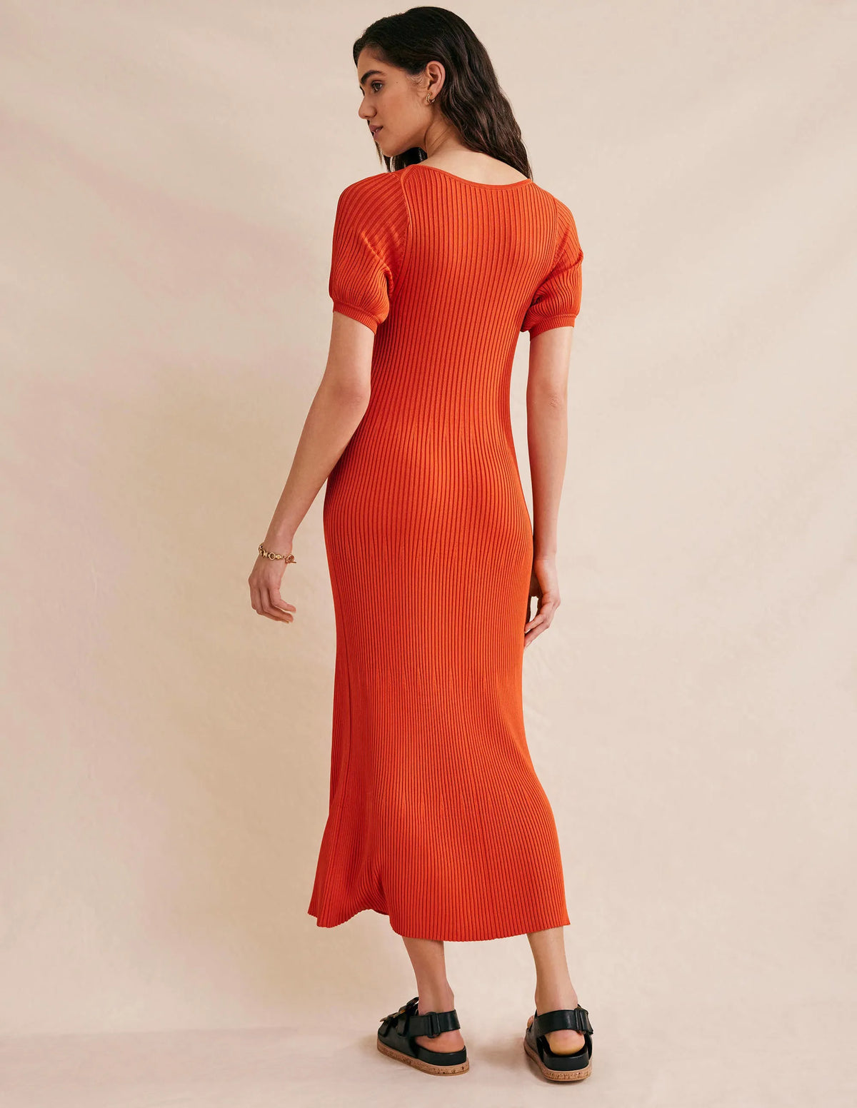 Angled Empire Knitted Dress-Kumquat