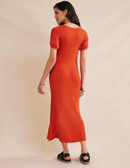 Angled Empire Knitted Dress-Kumquat