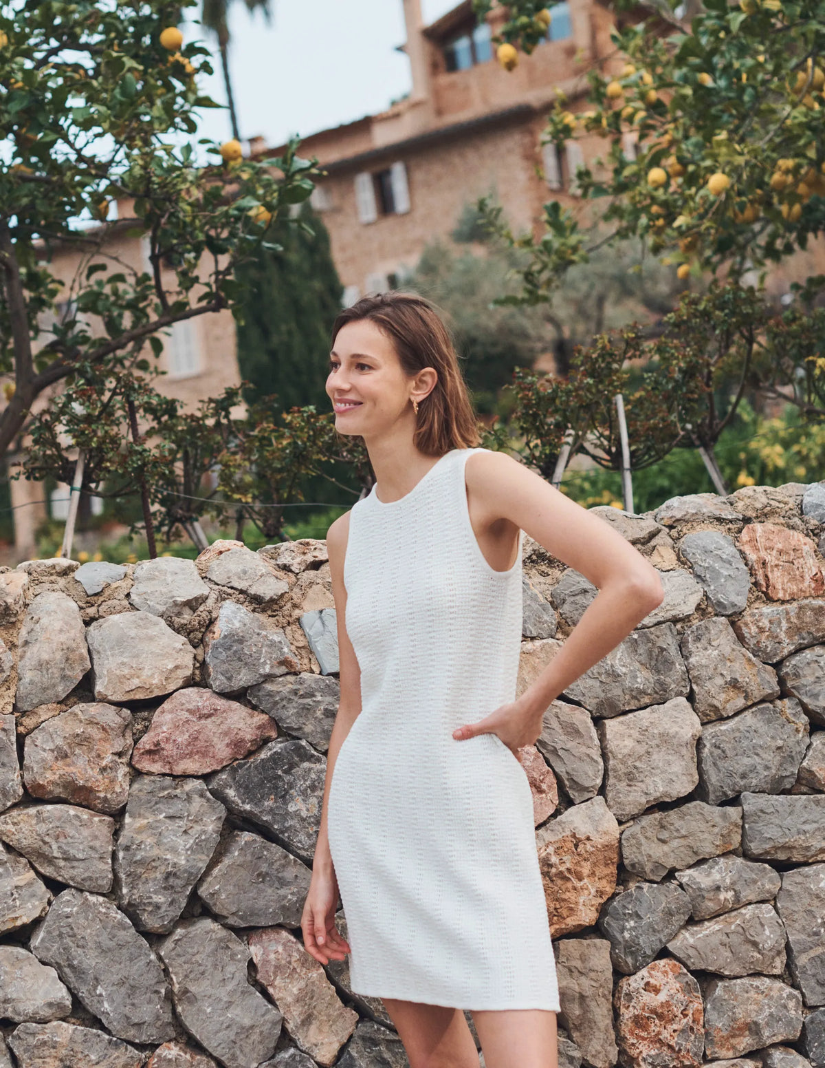 Scoop Back Knitted Mini Dress-White