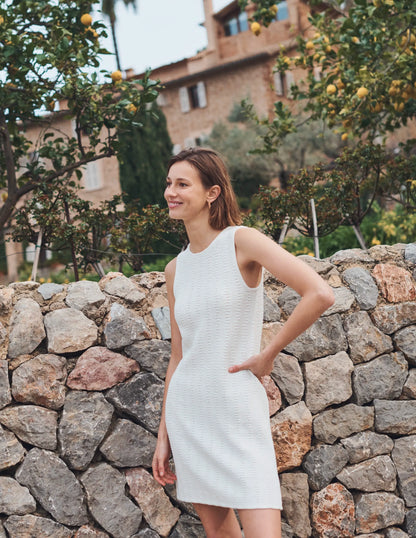 Scoop Back Knitted Mini Dress-White