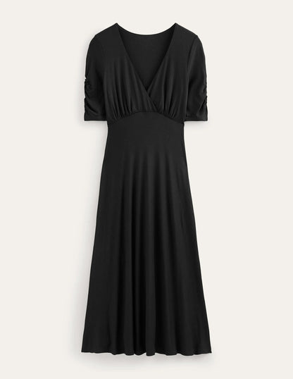 Rebecca Jersey Midi Tea Dress-Black