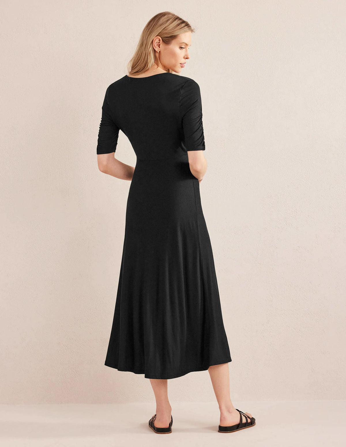 Rebecca Jersey Midi Tea Dress-Black