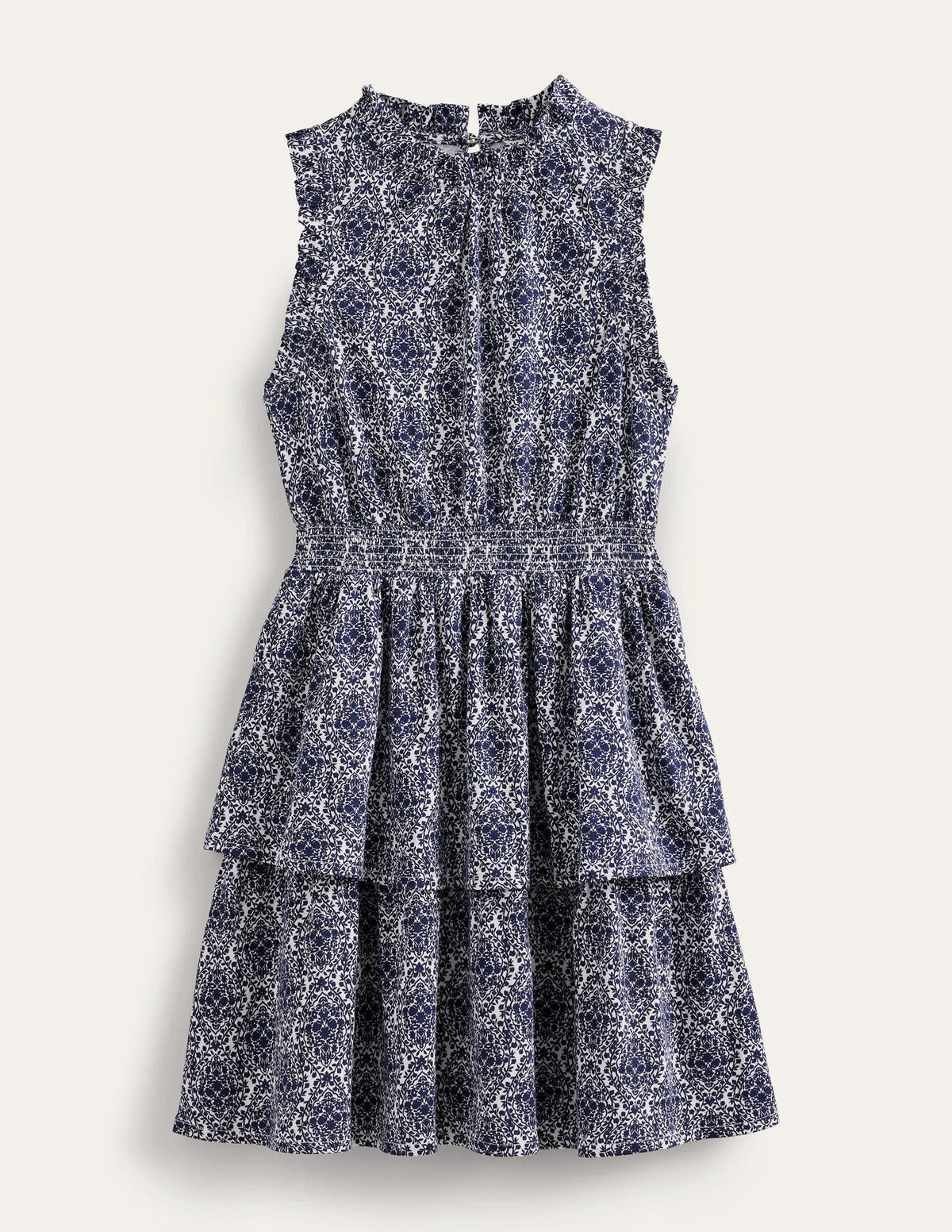 Ruffle Jersey Mini Dress-Prussian Blue, Vine Terrace