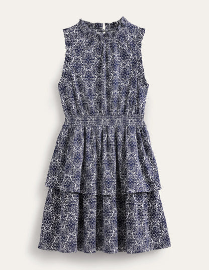 Ruffle Jersey Mini Dress-Prussian Blue, Vine Terrace