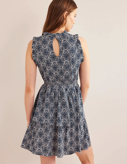 Ruffle Jersey Mini Dress-Prussian Blue, Vine Terrace