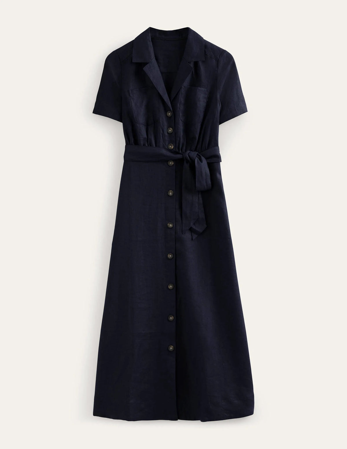 Linen Maxi Shirt Dress-Navy