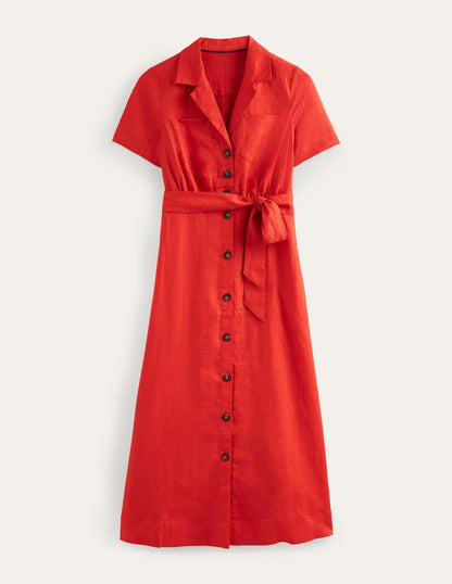 Linen Maxi Shirt Dress-Vermillion