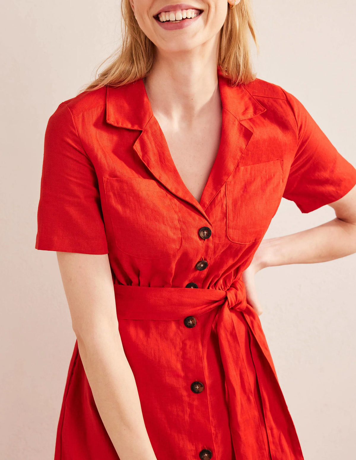 Linen Maxi Shirt Dress-Vermillion