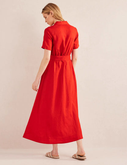 Linen Maxi Shirt Dress-Vermillion