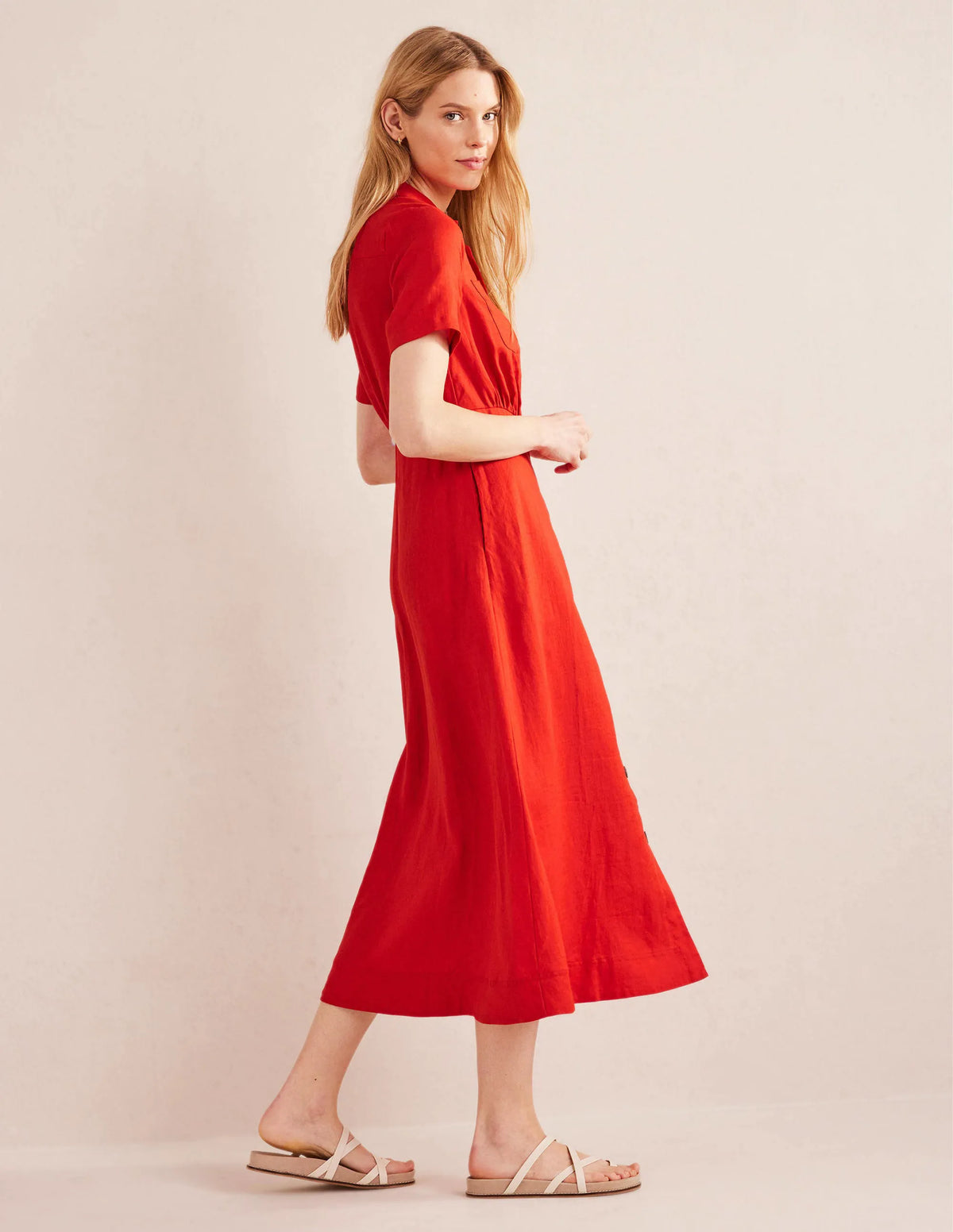 Linen Maxi Shirt Dress-Vermillion