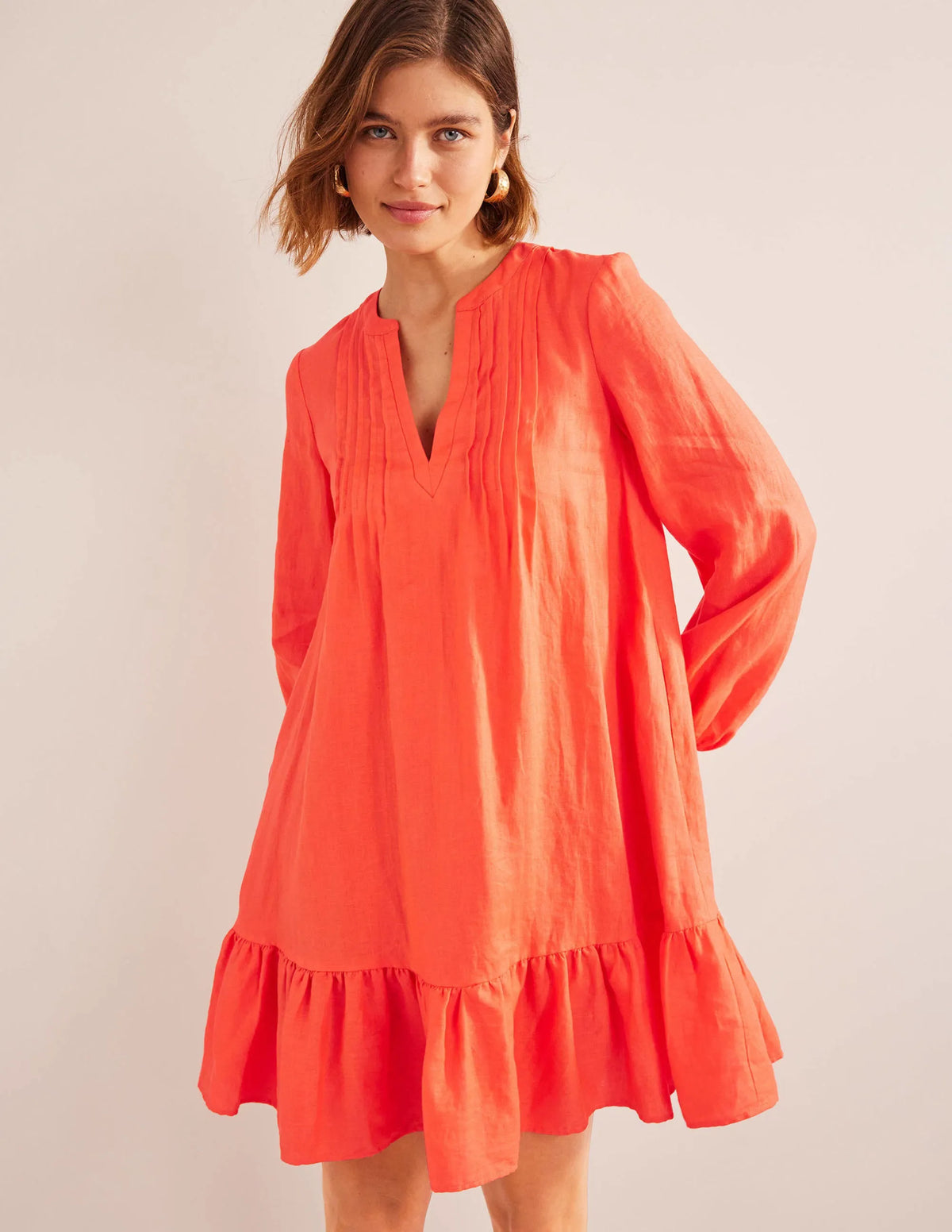 Tiered Linen Mini Dress-Watermelon Punch