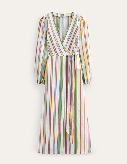 Stripe Maxi Wrap Dress-Multi, Stripe
