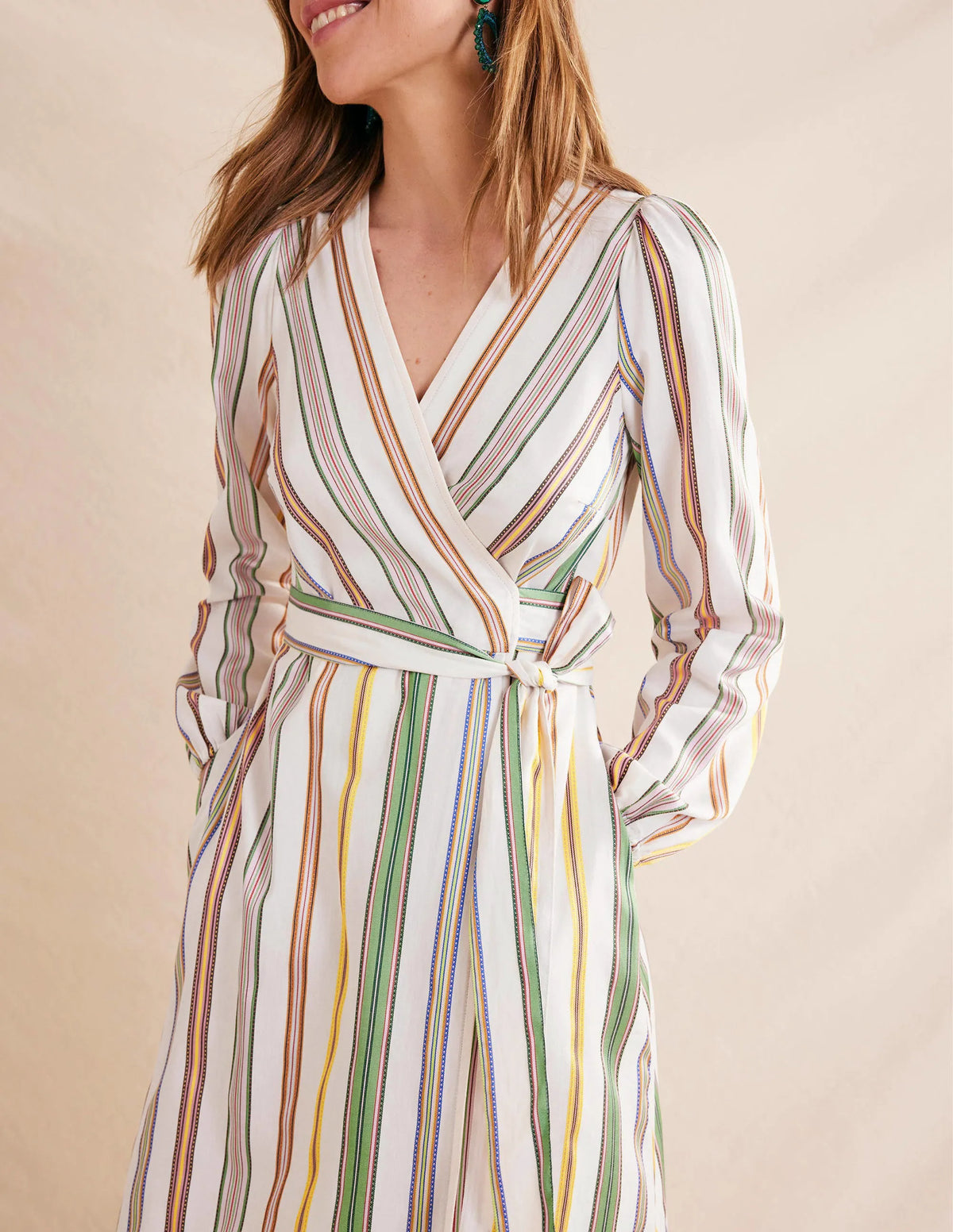 Stripe Maxi Wrap Dress-Multi, Stripe