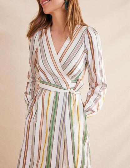 Stripe Maxi Wrap Dress-Multi, Stripe