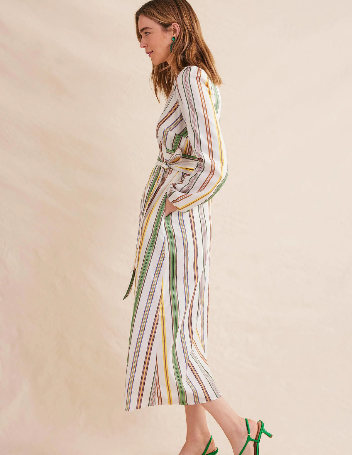 Stripe Maxi Wrap Dress-Multi, Stripe