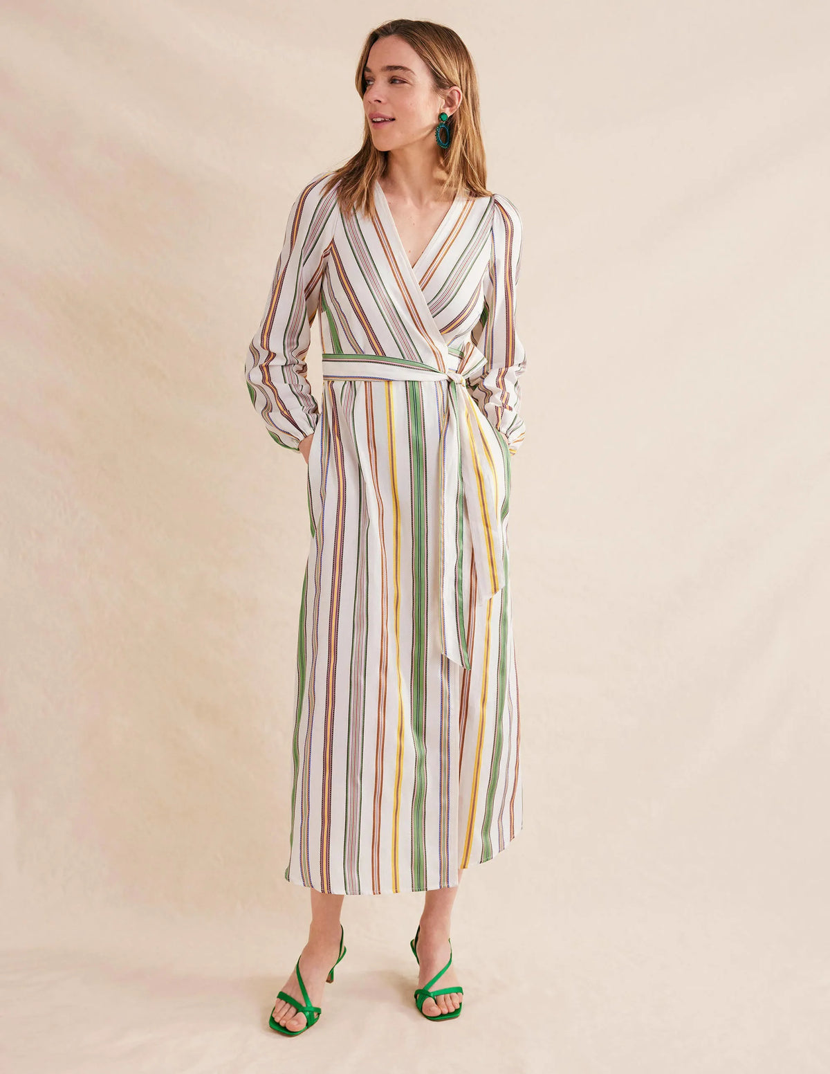 Stripe Maxi Wrap Dress-Multi, Stripe