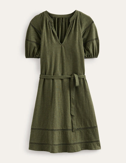 Trim Detail Jersey Dress-Spruce