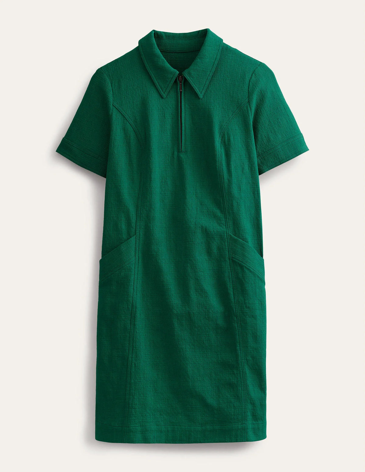 Zip Detail Mini Shift Dress-Bottle Green