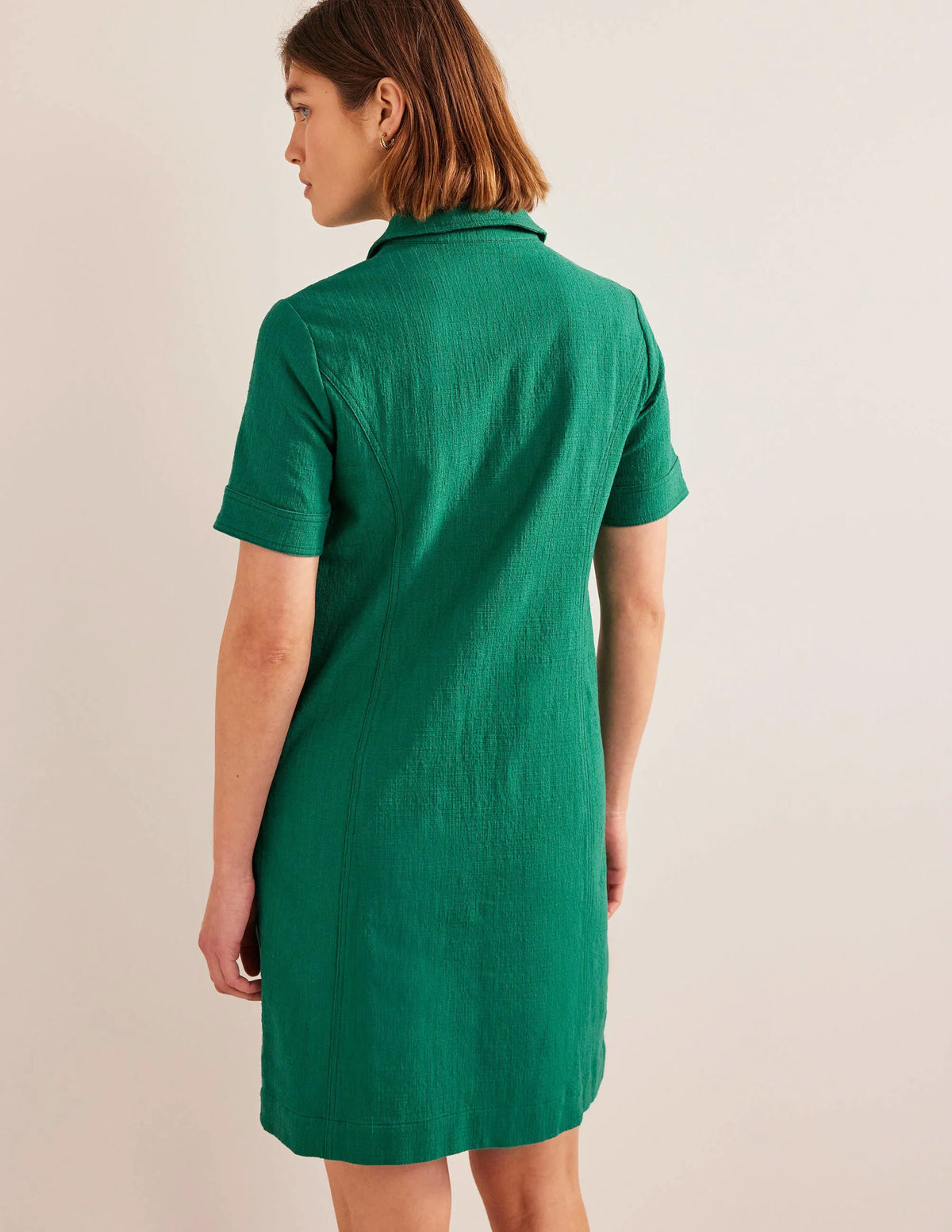 Zip Detail Mini Shift Dress-Bottle Green
