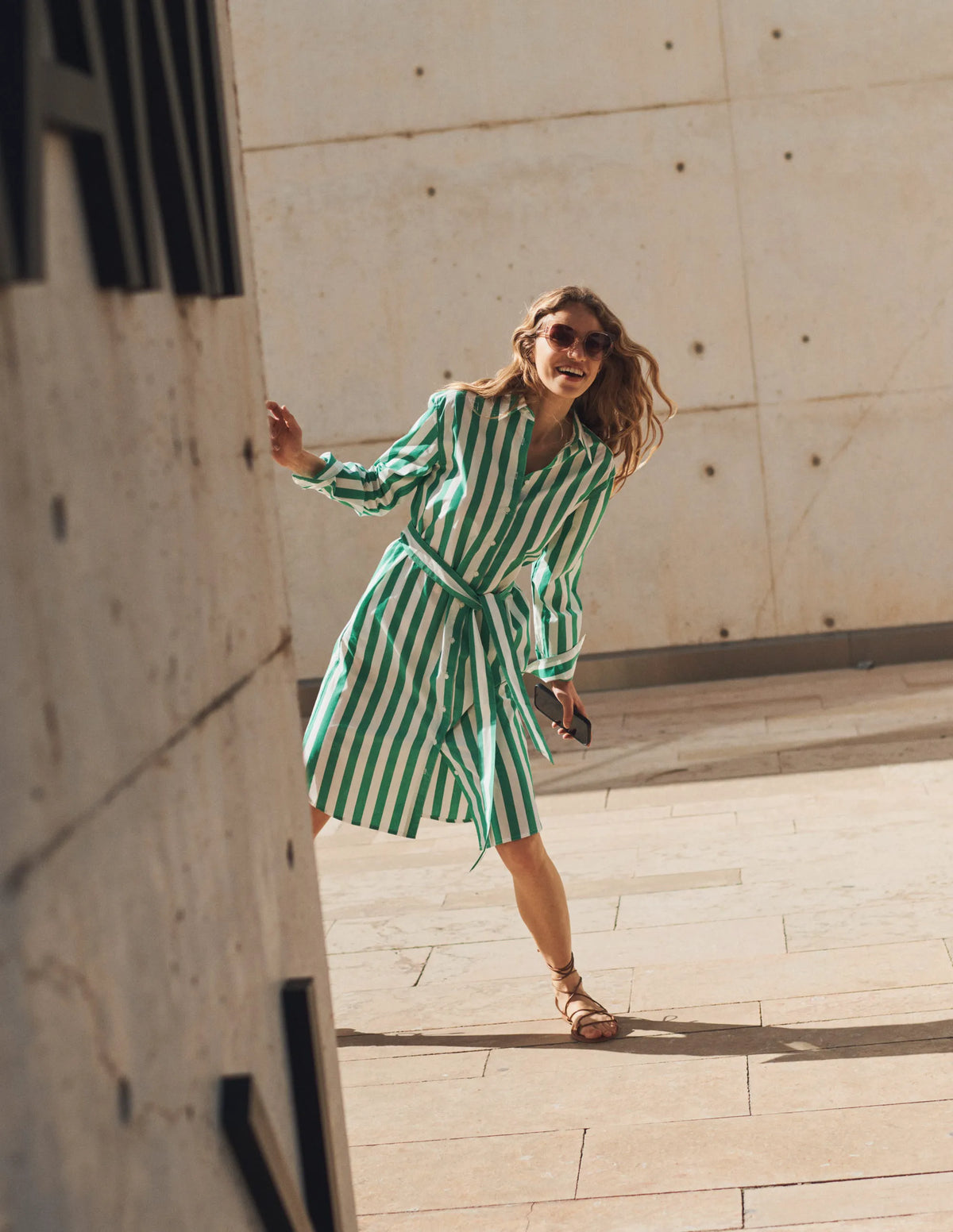 Relaxed Cotton Shirt Dress-Rich Emerald and Ivory