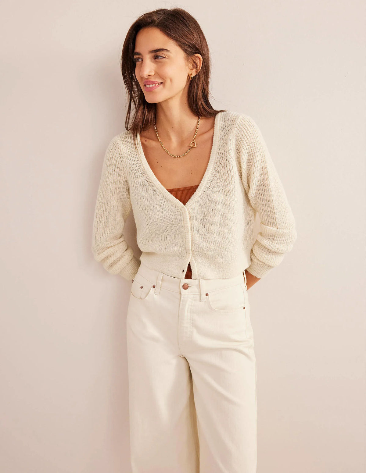 Cropped Fluffy Cardigan-Warm Ivory
