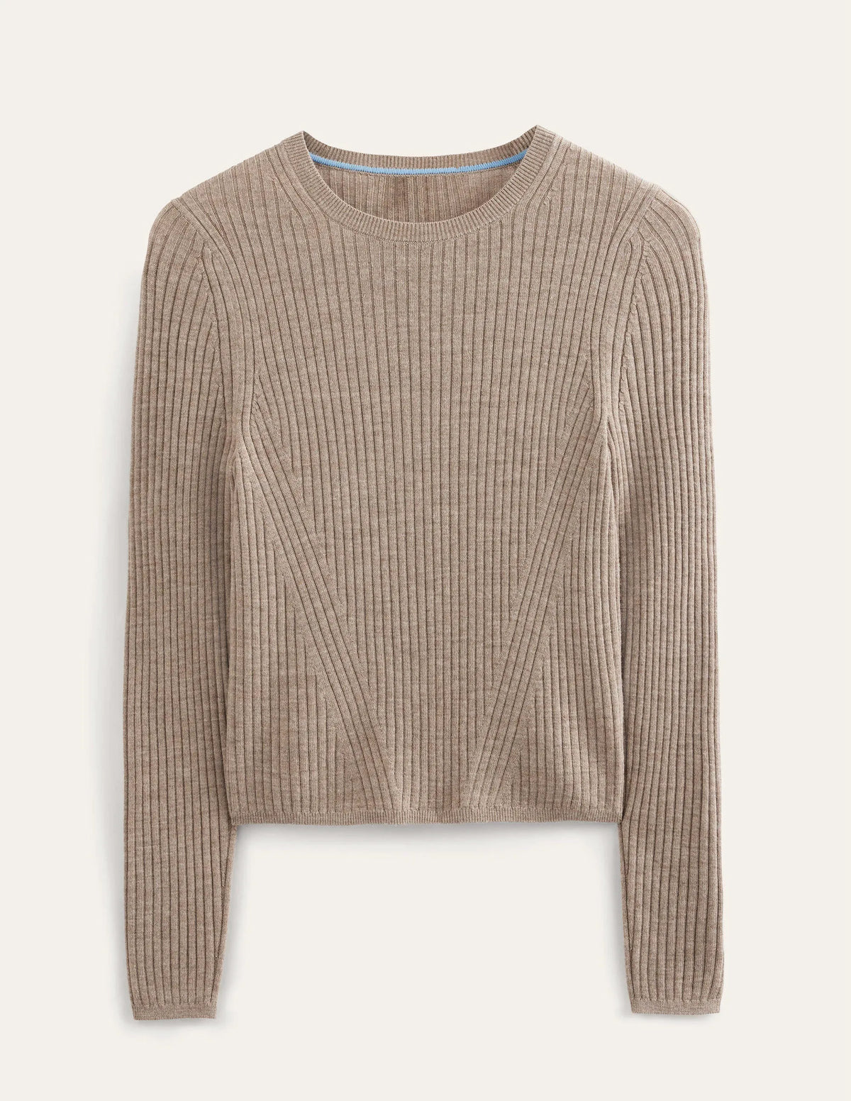 Ribbed Merino Jumper-Dark Mink Melange