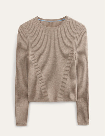 Ribbed Merino Jumper-Dark Mink Melange