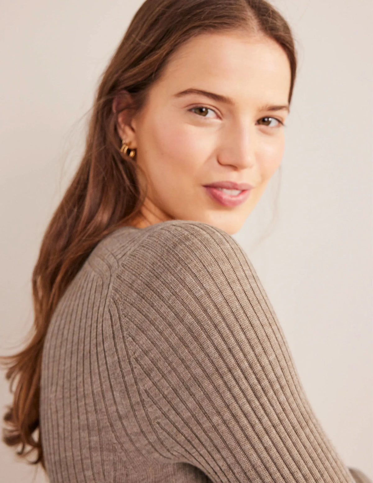 Ribbed Merino Jumper-Dark Mink Melange