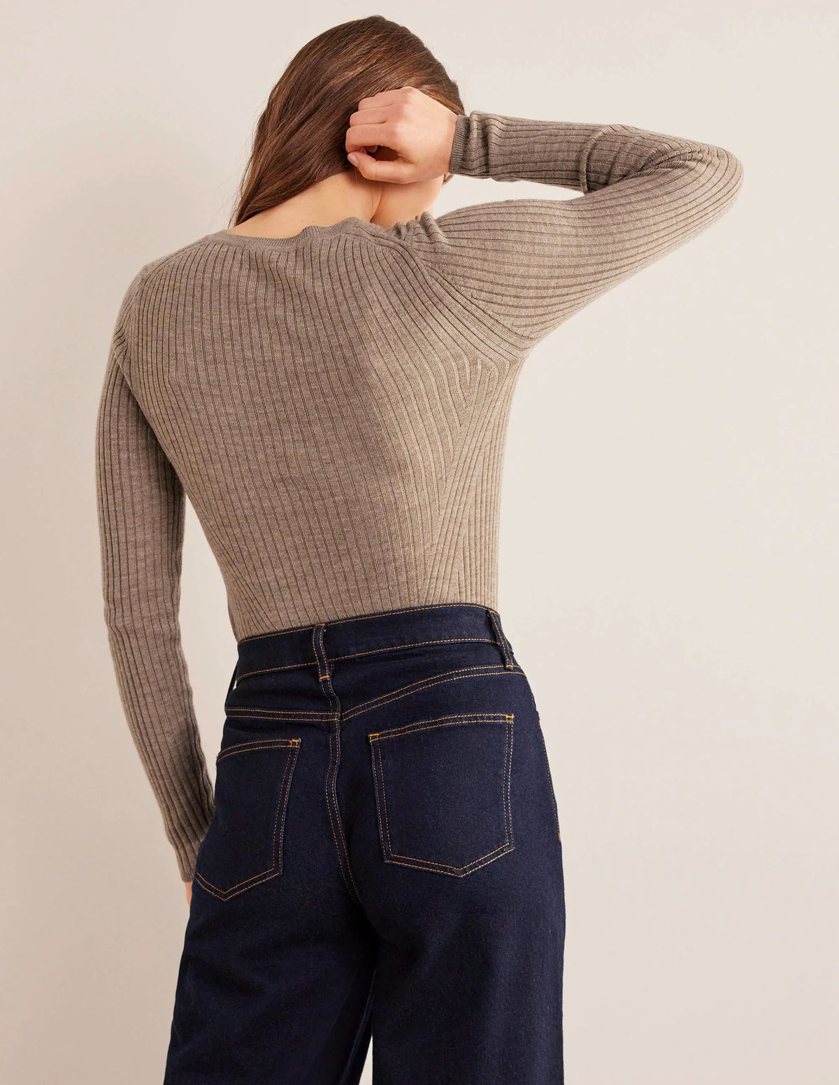 Ribbed Merino Jumper-Dark Mink Melange