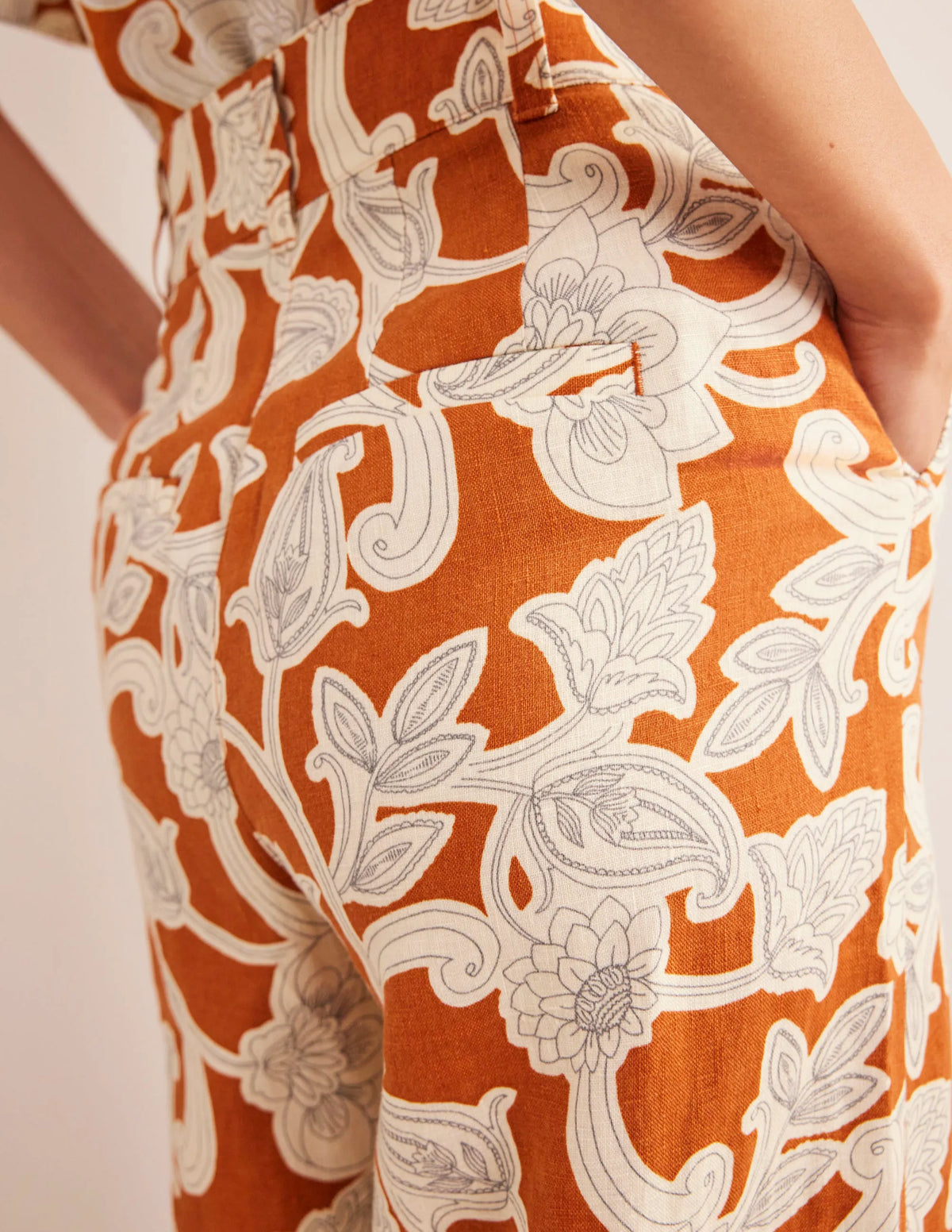 Highbury Linen Pants-Rust, Paisley Whirl