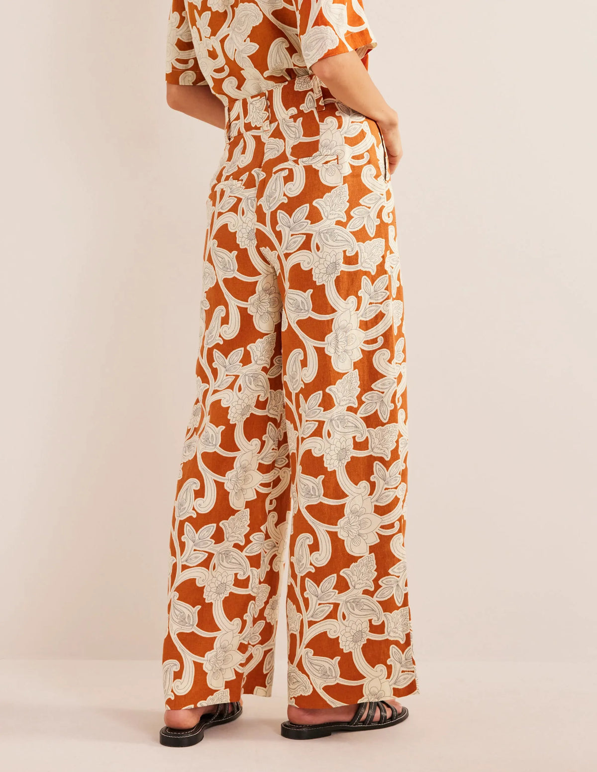 Highbury Linen Pants-Rust, Paisley Whirl