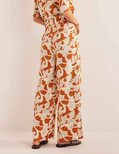 Highbury Linen Pants-Rust, Paisley Whirl