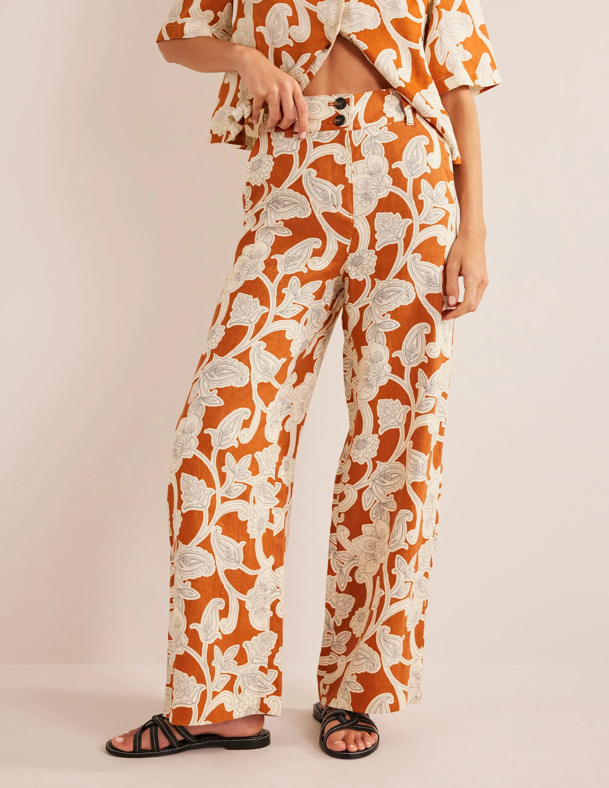 Highbury Linen Pants-Rust, Paisley Whirl